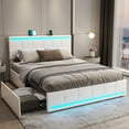thumbnail image 1 of Queen Bed Frame with LED Lights Headboard, Leather,Platform Bed Frame with 2 USB Charging Station & Storage Drawers, No Squeak, White, 1 of 9