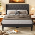 thumbnail image 1 of Queen Bed Frame with Upholstered Wingback Headboard and Velcro Assembly Design, Gray, 1 of 8
