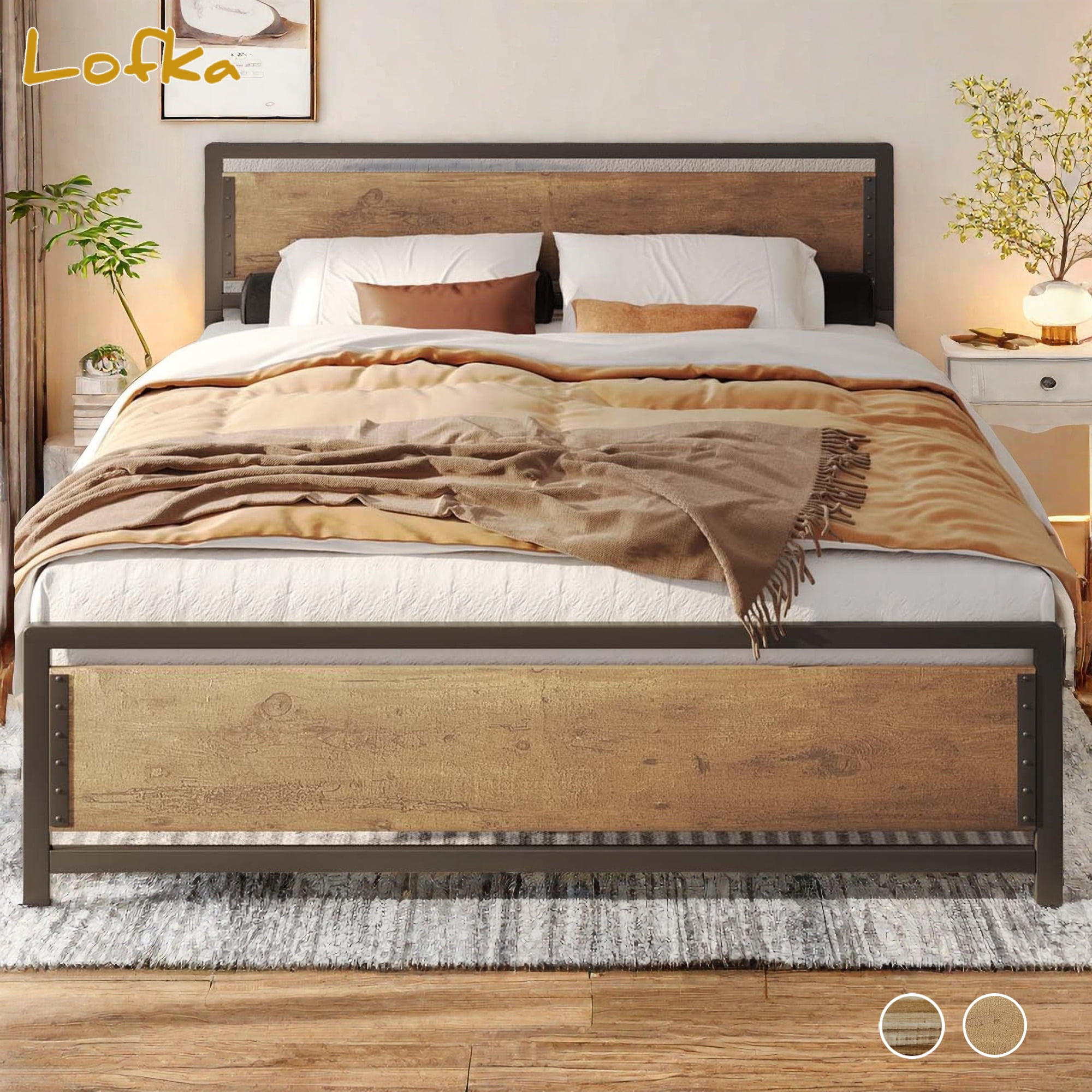 Queen Bed Frame, Queen Size Bed Frame with Wood Headboard and Footboard, Under Bed Storage, 800lbs, Gray