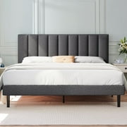 Queen Bed HAIIDE, Queen Platform Bed Frame with Upholstered Headboard, Dark Gray
