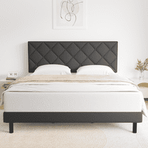 Queen Bed, HAIIDE Queen Size bed Frame with Fabric Upholstered Headboard,Dark Grey, Easy Assembly