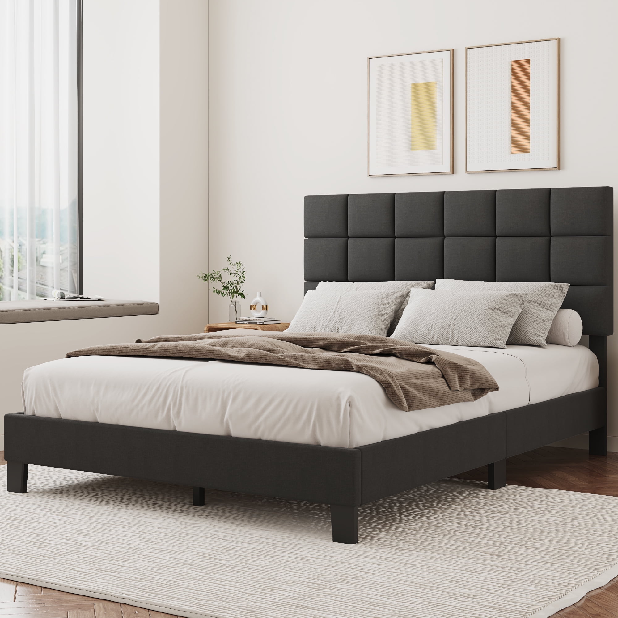 Lifezone Queen Bed Frame with Adjustable Headboard