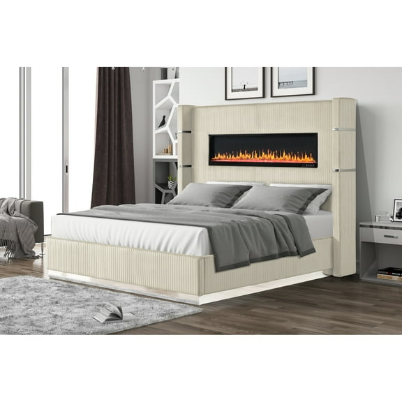 Queen Bed: Luxury And Comfort With Velvet Fireplace Upholstered Bed In Function