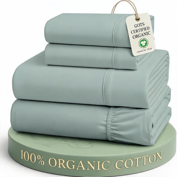 Queen Bed Sheets 100% Organic Cotton Percale French Blue
