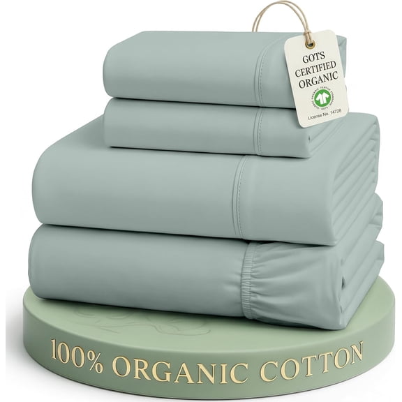 Queen Bed Sheets 100% Organic Cotton Percale Set French Blue