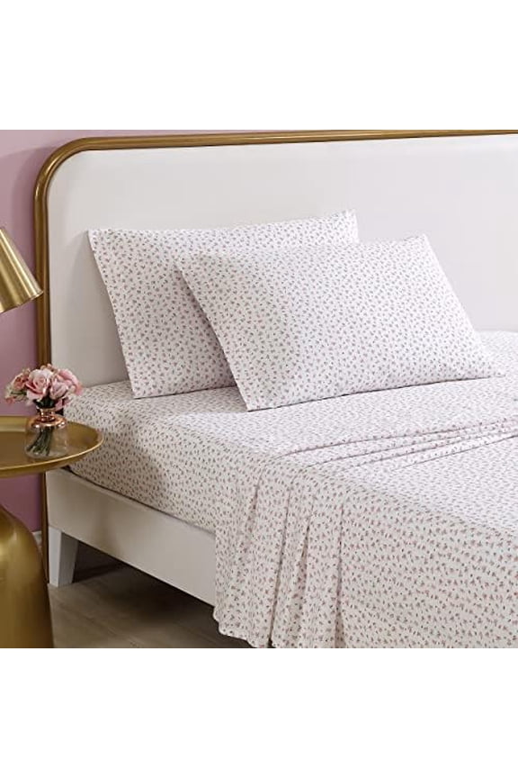 - Queen Bed Sheets, Cotton Percale Bedding Set, Crisp & Cool, Lightweight & Breathable (Baby Buds Pink, Queen)