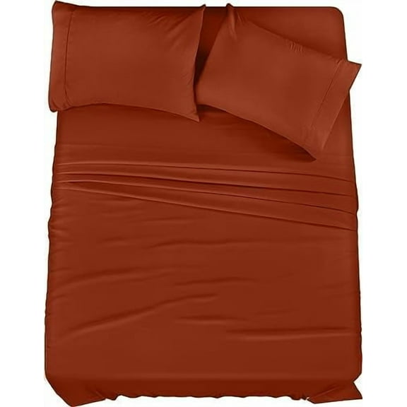 Queen Bed Sheets Set - 4 Piece Bedding - Brushed Microfiber - Shrinkage and Fade Resistant - Easy Care (Queen, Terracotta Orange)
