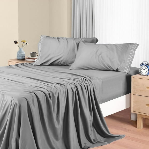 Queen Bed Sheets Set, Breathable & Ultra-Soft Bed Sheets, Cooling & Wrinkle Free Sheets Set for Sleepers, Deep Pockets Up to 16", Hotel Luxury Comfort Bedding Set, Light Gray