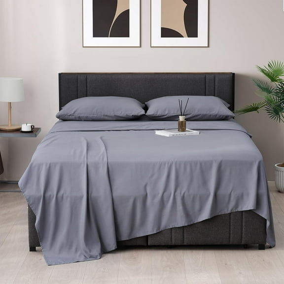 Queen Bed Sheets Set Cooling,Upgraded Deep Pocket Comfy Breathable, Hotel Luxury Bedding Sheets & Pillowcases, Extra Soft & Wrinkle Free Cover, Queen up to 16 inch,Darkgrey