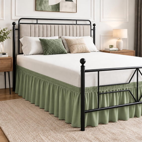 Queen Bed Skirt 14 inch Drop, Elastic Wrap Split Corner, Dust Green ...