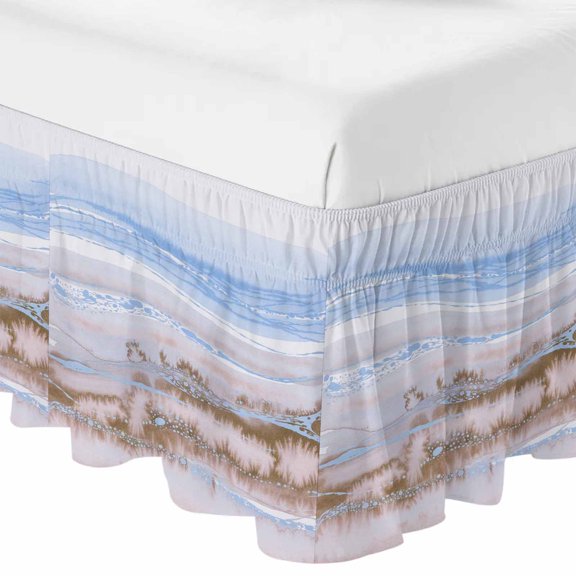 Queen Bed Skirt 16 Inch Drop, Abstract Transparent Fluid Easy Fit Wrap Around Ruffle Bedding, Classic Water Scenery Bed Skirts with Adjustable Elastic Belt