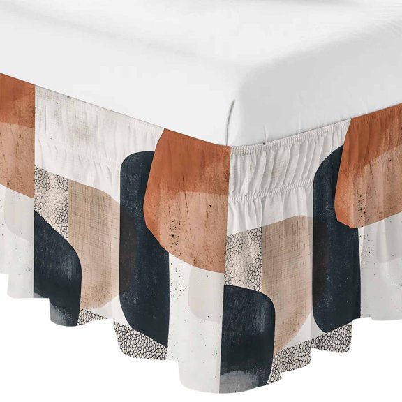 Queen Bed Skirt 16 Inch Drop, Bohemian Gradient Color Block Easy Fit Wrap Around Ruffle Bedding, Nordic Minimalist Style Bed Skirts with Adjustable Elastic Belt