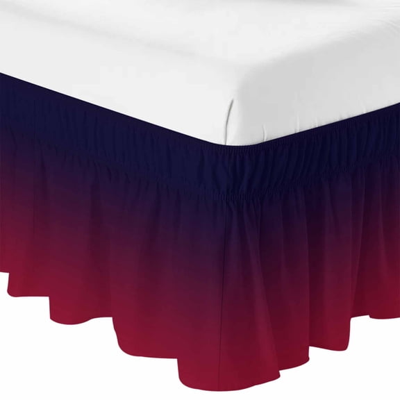 Queen Bed Skirt 16 Inch Drop, Burgundy Red Gradient Ombre Easy Fit Wrap Around Ruffle Bedding, Dark Maroon Shadow Bed Skirts with Adjustable Elastic Belt