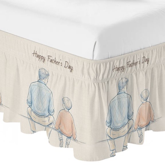 Queen Bed Skirt 16 Inch Drop, Happy Father's Day Words Easy Fit Wrap Around Ruffle Bedding, Father and Son Back Shadow Bed Skirts with Adjustable Elastic Belt