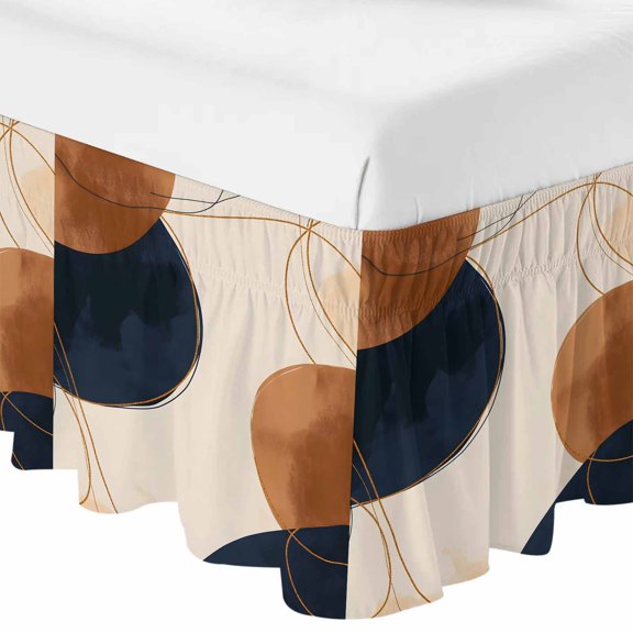 Queen Bed Skirt 16 Inch Drop, Mid Century Color Block Easy Fit Wrap Around Ruffle Bedding, Abstract Geometric Nordic Style Bed Skirts with Adjustable Elastic Belt
