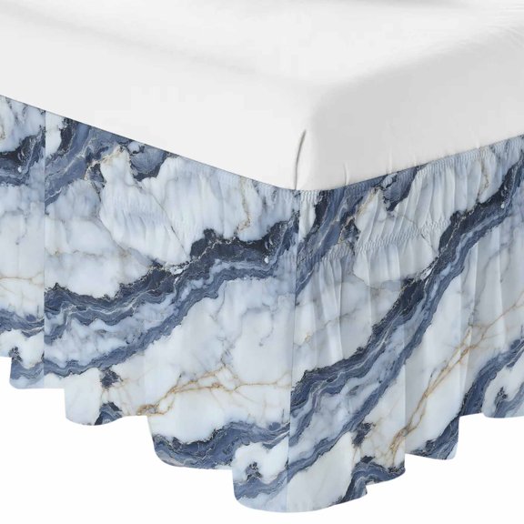 Queen Bed Skirt 16 Inch Drop, Modern Marble Texture Stone Art Easy Fit Wrap Around Ruffle Bedding, Abstract Marble Bed Skirts with Adjustable Elastic Belt