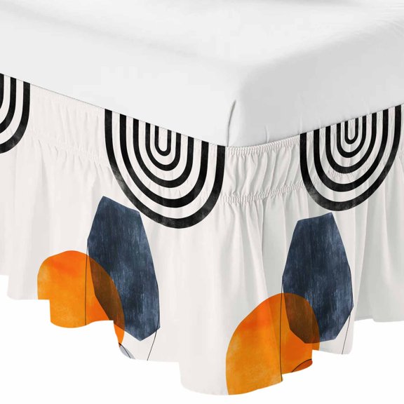 Queen Bed Skirt 16 Inch Drop, Nordic Style Bohemian Arch Sun Easy Fit Wrap Around Ruffle Bedding, Modern Abstract Arts Bed Skirts with Adjustable Elastic Belt