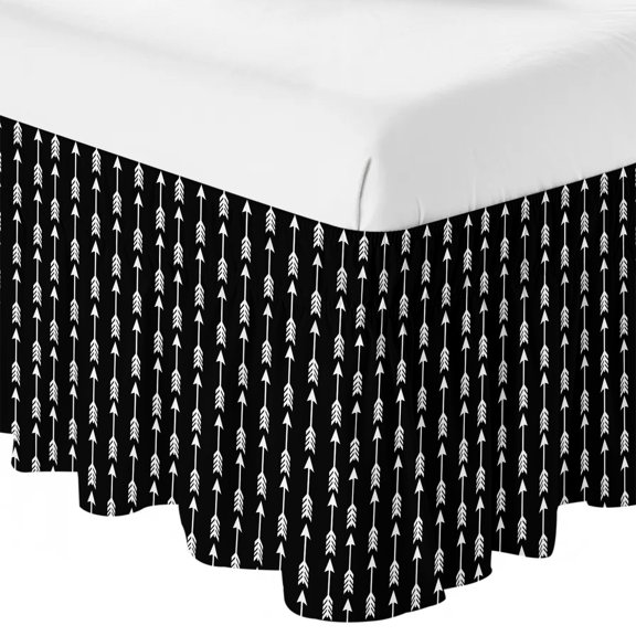 Queen Bed Skirt 16 Inch Drop, Tribal Style Arrows Pattern Easy Fit Wrap Around Ruffle Bedding, Black Background Bed Skirts with Adjustable Elastic Belt