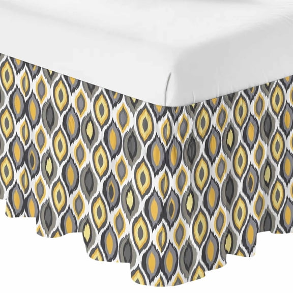 Queen Bed Skirt 16 Inch Drop, Yellow Geometric Abstract Diamon Easy Fit Wrap Around Ruffle Bedding, Vintage Nordic Style Bed Skirts with Adjustable Elastic Belt