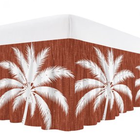 Queen Bed Skirt 18 Inch Drop, Summer Tropical Palm Tree Easy Fit Wrap Around Ruffle Bedding, Rust Red Texture Background Bed Skirts with Adjustable Elastic Belt