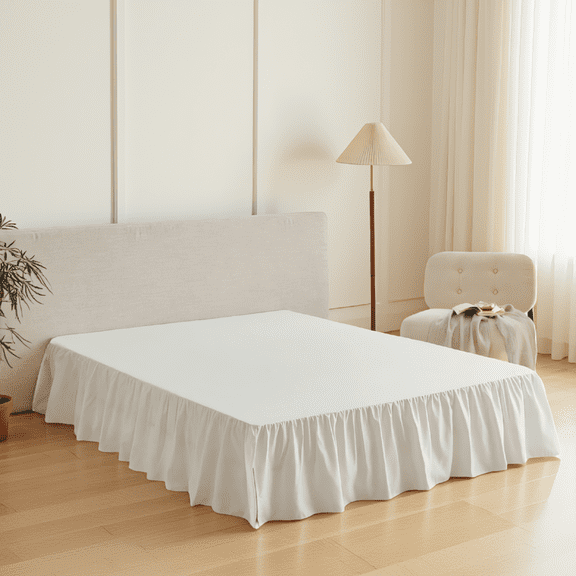 Queen Bed Skirt, Ruffled 3-Side Design with 14 Inch Drop and Split Corners, Platform Included, White