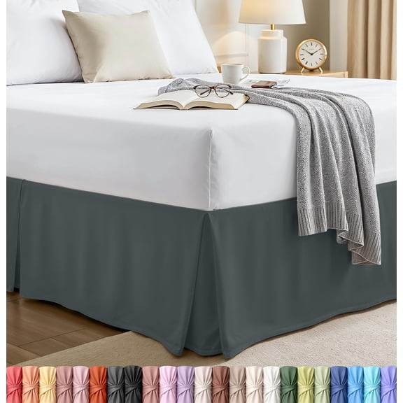 Queen Bed Skirt - Soft Quadruple Pleated Ruffle - Easy Fit with 16 Inch Tailored Drop - Hotel Quality, Shrinkage and Fade Resistant (Queen, White)