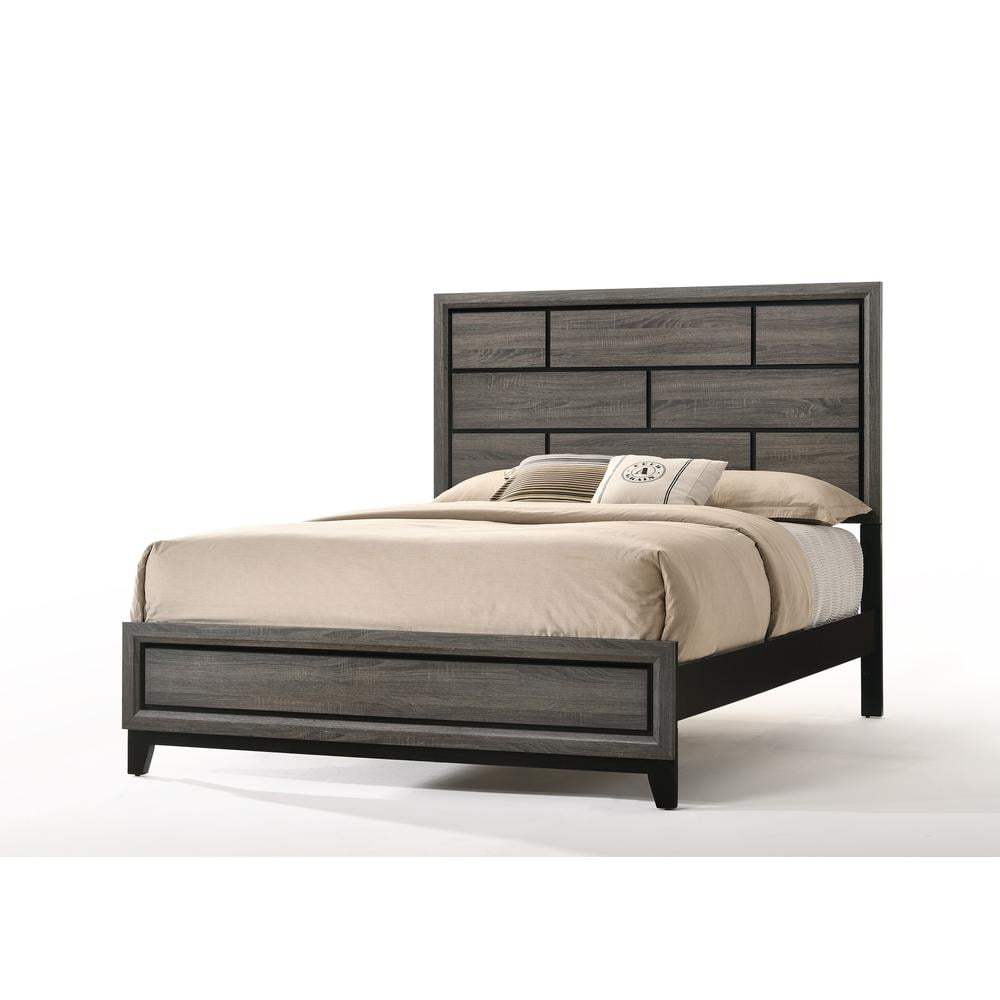 Elegant Weathered Gray Queen Bed with Upholstered Headboard