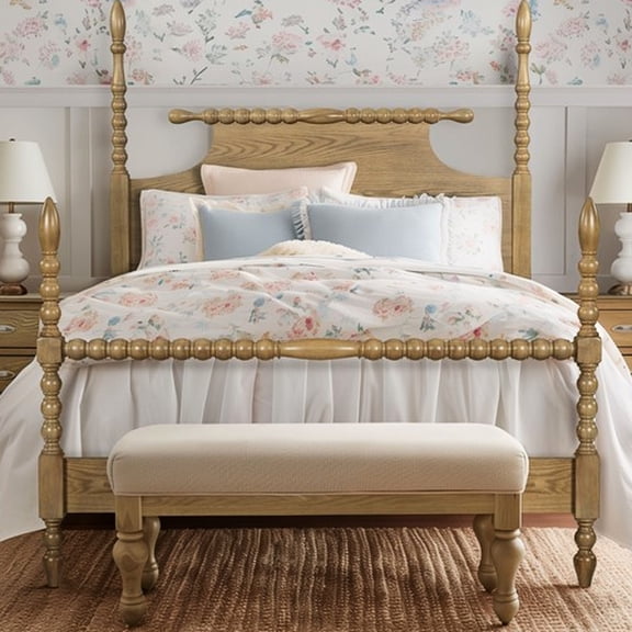 Queen Bed With 68"h Headboard And Solid Wood Combination
