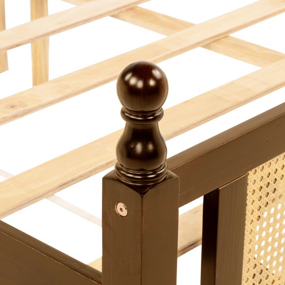 Queen Bed With And Headboard, Pine Wood, Walnut Color, Construction Walnut Pine, Build