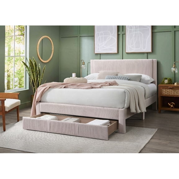 Queen Bed Having Sturdy Construction and Concealed Storage