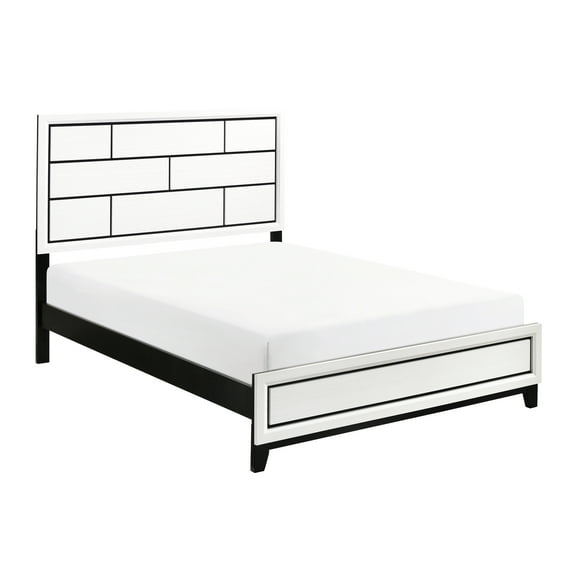 Queen Bed With Modern Aesthetic, White, Wood, Black Line Ornament Contemporary In Enhancement Accentuating
