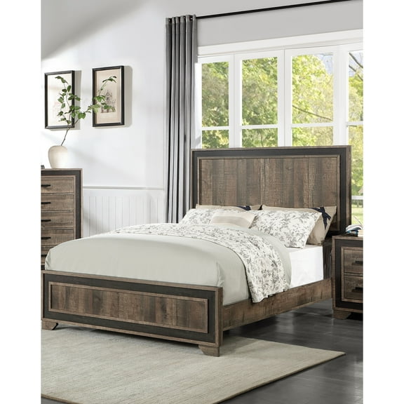 Queen Bed With Wooden Headboard, Oak Finish Bedroom Panel Furniture Size High