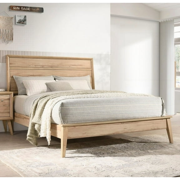 Queen Bed in Classic Style Having Natural Oak Finish - Mid-Century Modern Bedroom Furniture 1pc