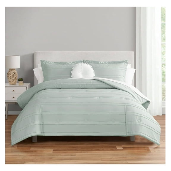 Queen Bed in a Bag Comforter Set - 10pc Mint Clipped Stripe Bedding Set with Sheets & Pillow