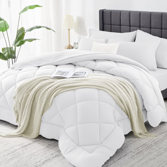 WISHEAD Queen Bed in a Bag Comforter Set with 7 Pieces - White All Season Bedding Sets with Comforter, Pillow Shams, Flat Sheet, Fitted Sheet and Pillowcases