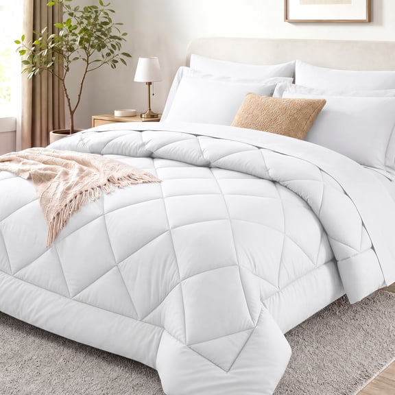 WISHEAD Queen Bed in a Bag Comforter Set with 7 Pieces - White All Season Bedding Sets with Comforter, Pillow Shams, Flat Sheet, Fitted Sheet and Pillowcases