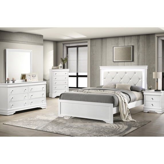 Queen Bed with LED - Uniform Finish on Pieces - Bedroom Arranging - Ample Storage in Set
