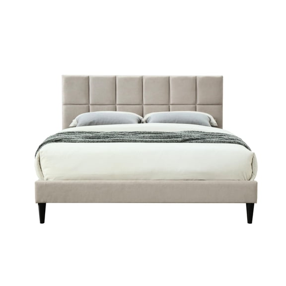 Queen Bed with Light Gray Squares and USB - for a Relaxed Bedroom
