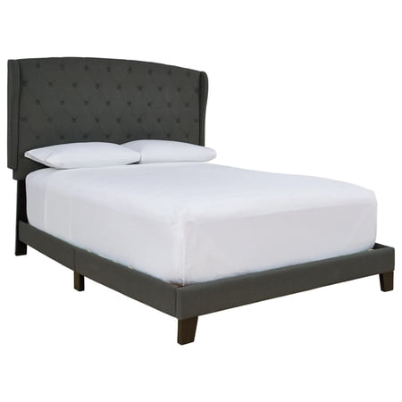 Queen Bed with Wingback Button Tufted Details, Charcoal Gray- Saltoro Sherpi