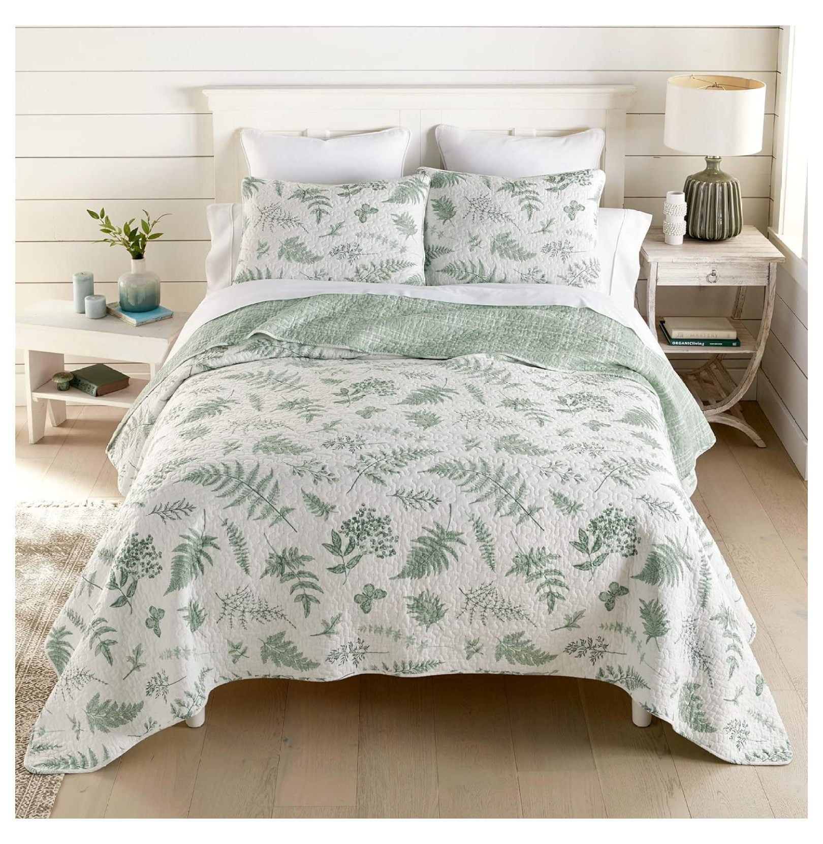 Queen Bedding Set 3 Piece Botanical Quilt Set with Queen Quilt and