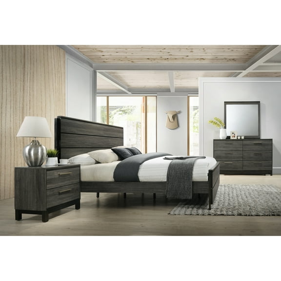 Queen Bedroom Furniture - Grey Wood Dresser, Mirror, Nightstand Breaking Size, With Fade