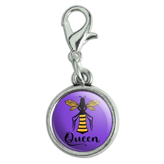 Queen Bee Antiqued Bracelet Pendant Zipper Pull Charm with Lobster Clasp