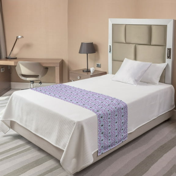 Queen Bee Bed Runner, Ornamental Curves and Motifs with Insect Silhouettes, Decorative Accent Bedding Scarf for Hotels Homes and Guestrooms, Twin, Pale Ceil Blue Fuchsia, by Ambesonne