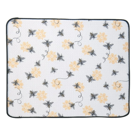 Queen Bee Black and White Kitchen Countertop Drying Mat