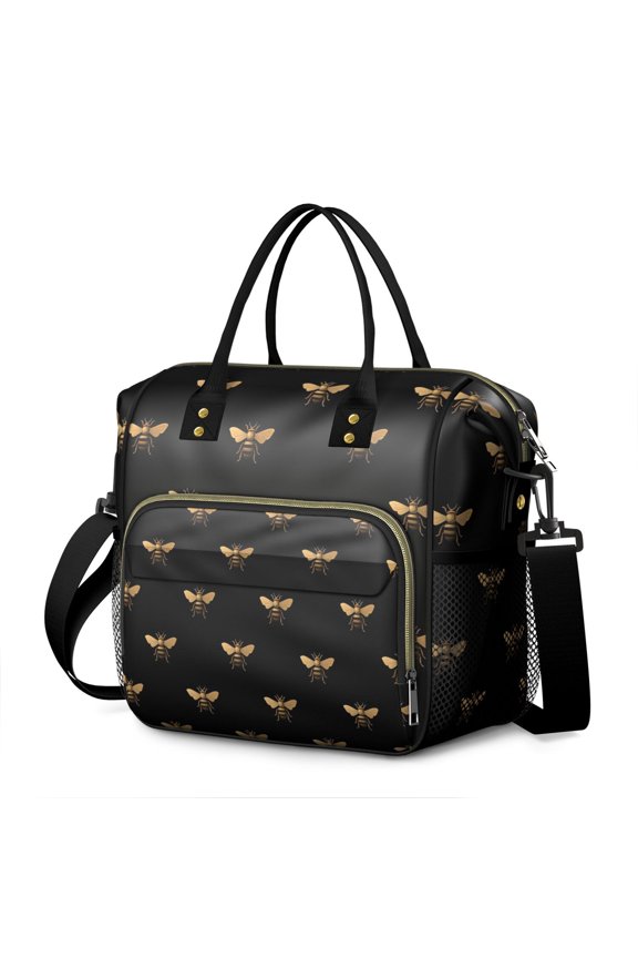Queen Bee Cartoon Pattern Insulated Tote Bag - Waterproof & Leakproof Food Storage Bag with Detachable Strap, Ideal for Parents, Students & Fitness Lovers