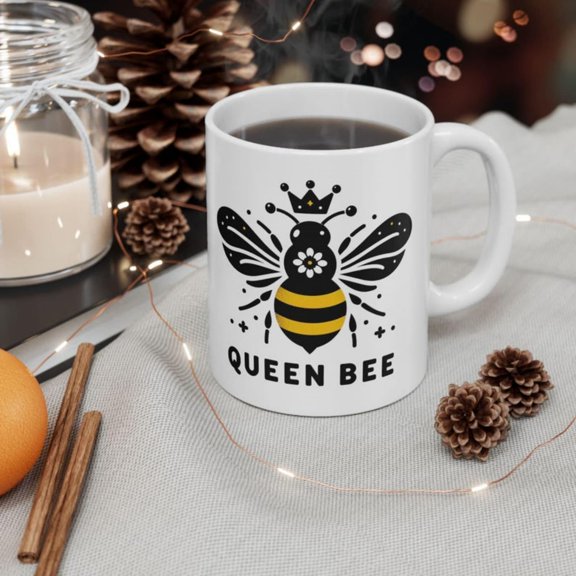 Queen Bee Ceramic Coffee Mug, Nature Inspired Design.jpg