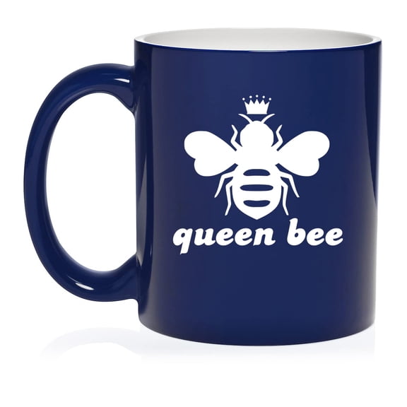Queen Bee Ceramic Coffee Mug Tea Cup Gift (11oz Blue)