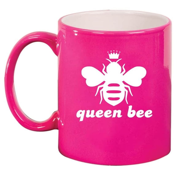 Queen Bee Ceramic Coffee Mug Tea Cup Gift (11oz Hot Pink)