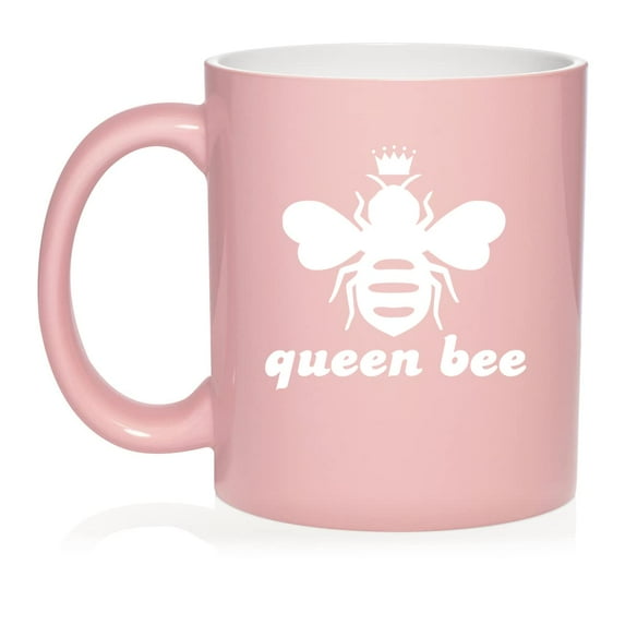Queen Bee Ceramic Coffee Mug Tea Cup Gift (11oz Light Pink)