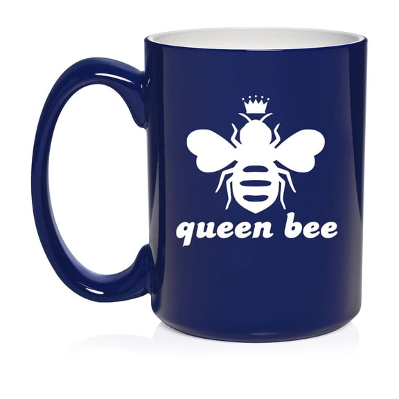 Queen Bee Ceramic Coffee Mug Tea Cup Gift (15oz Blue)